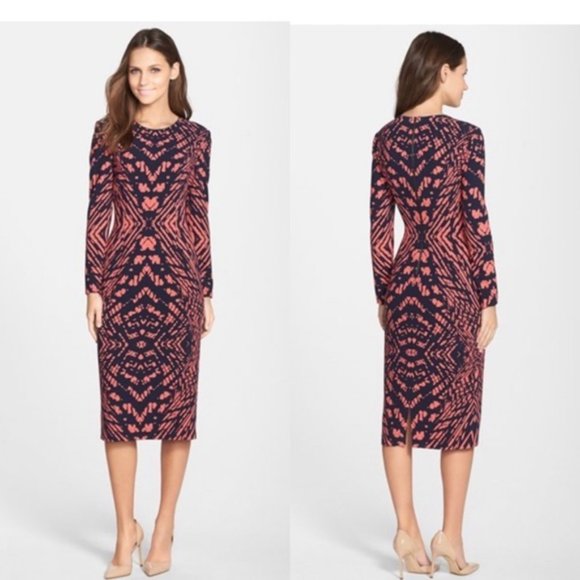 Maggy London Tie Dye Printed Crepe Midi Dress Sz 2 - Picture 13 of 13